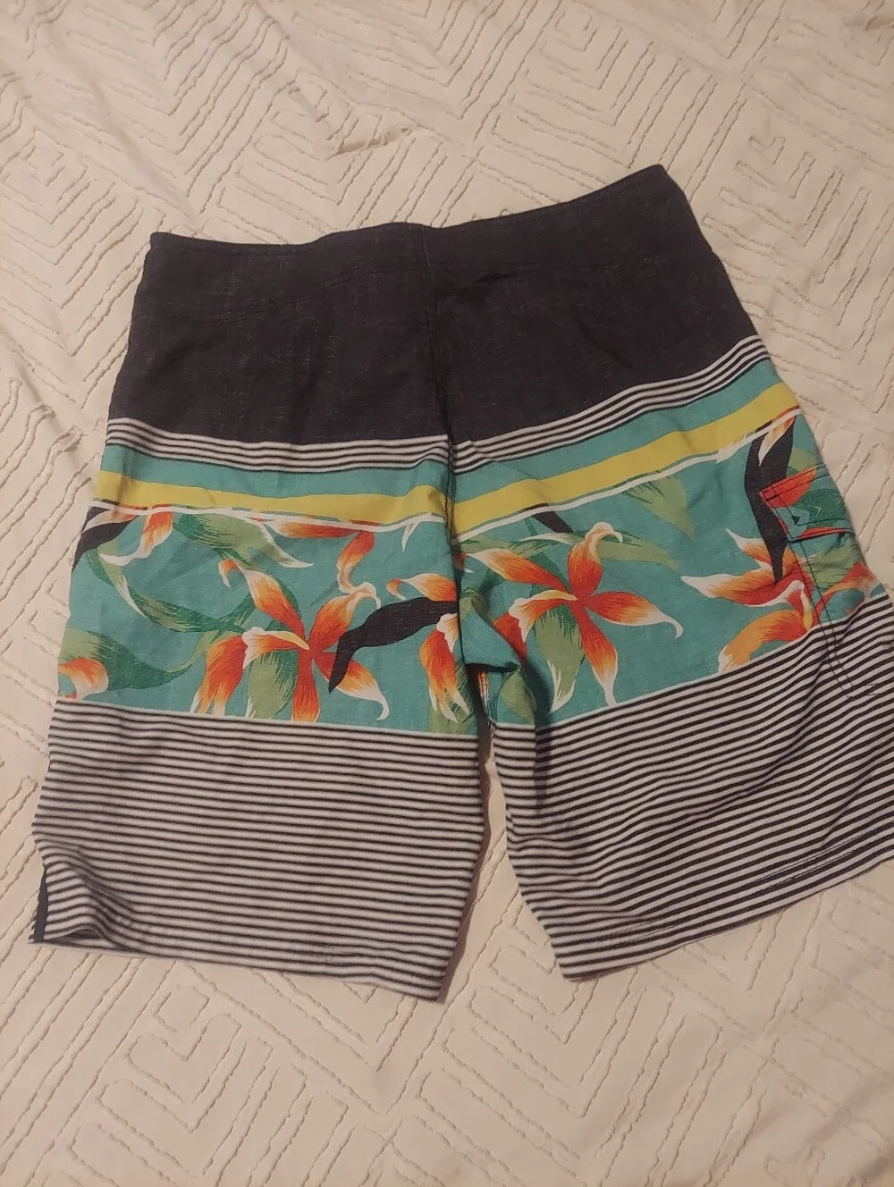 Mossimo Supply Co Mens Board Shorts Size 34 Floral Striped Swim Trunks Teal Oran